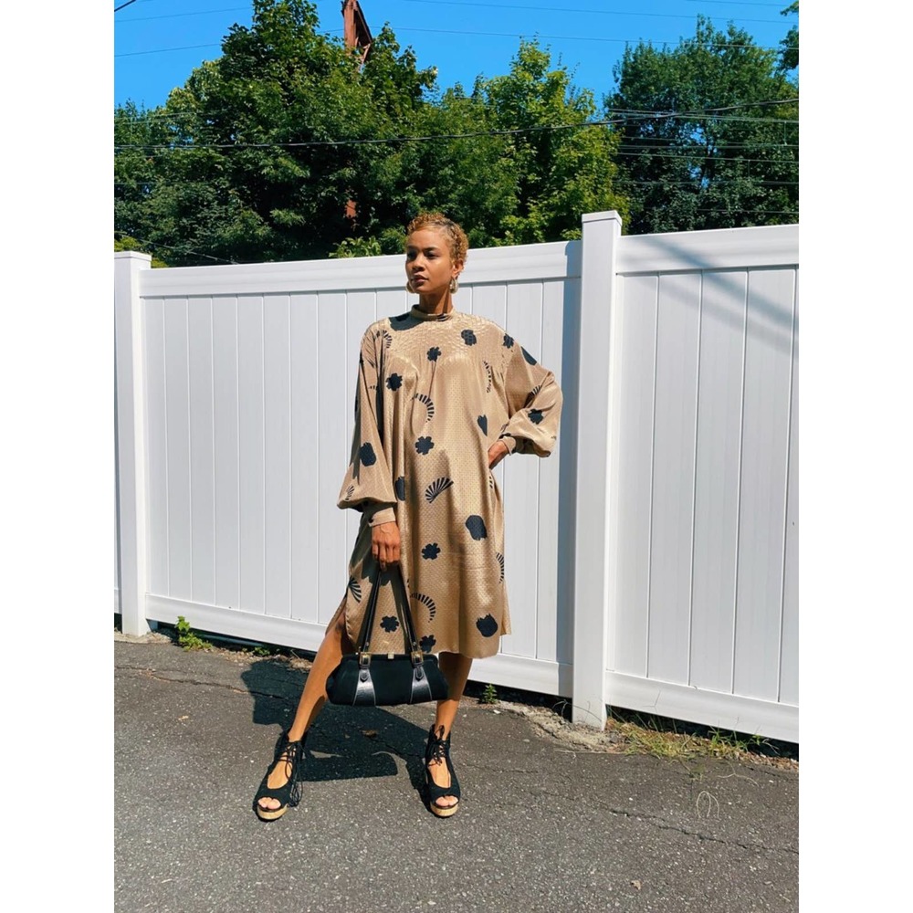 70s 80s Mollie Parnis Studio Graphic Print Dress (Medium/Large)